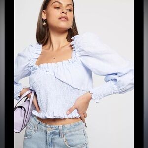NWT Faithful the Brand Bel Rose Top Cornflower Blue 4 Small Smocked